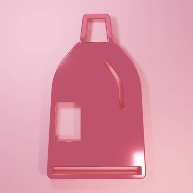 Çamaşır deterjanı, çamaşır suyu, bulaşık deterjanı ya da pembe arka planda izole edilmiş başka bir temizlik malzemesi ikonu için pembe plastik şişe. Minimalizm kavramı. 3 Boyutlu resimleme.