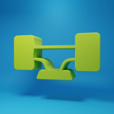 Mavi arkaplanda yeşil kaykay tekerleği simgesi izole edildi. Kaykay süspansiyonu. Kaykay tekerleği. Minimalizm kavramı. 3 Boyutlu resimleme.