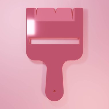 Pembe boya fırçası simgesi pembe arkaplanda izole edilmiş. Minimalizm kavramı. 3 Boyutlu resimleme.