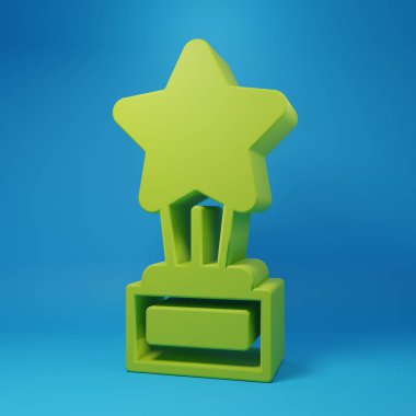Green Movie trophy icon isolated on blue background. Academy award icon. Films and cinema symbol. Minimalism concept. 3D render illustration.