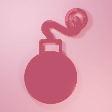 Pink Bomb ready to explode icon isolated on pink background. Minimalism concept. 3D render illustration.