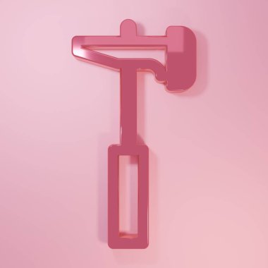Pembe çekiç simgesi pembe arkaplanda izole edilmiş. Tamir için bir araç. Minimalizm kavramı. 3 Boyutlu resimleme.