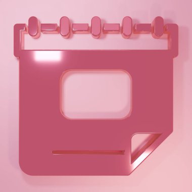 Pembe takvim simgesi pembe arkaplanda izole edildi. Olay hatırlatma sembolü. Minimalizm kavramı. 3 Boyutlu resimleme.