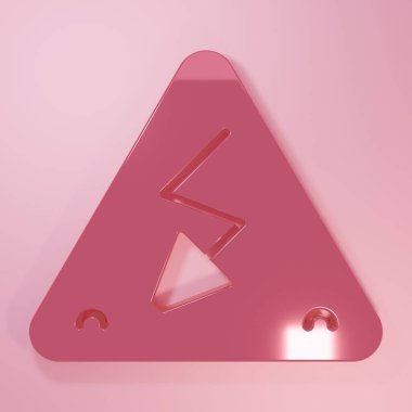 Pembe Yüksek Voltaj işareti simgesi pembe arka planda izole edilmiş. Tehlike sembolü. Üçgendeki ok. Uyarı simgesi. Minimalizm kavramı. 3 Boyutlu resimleme.
