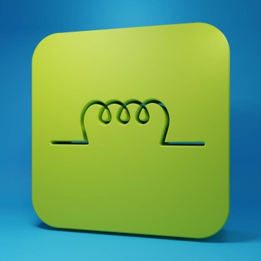 Elektronik devre ikonundaki yeşil indüktör mavi arka planda izole edildi. Minimalizm kavramı. 3 Boyutlu resimleme.