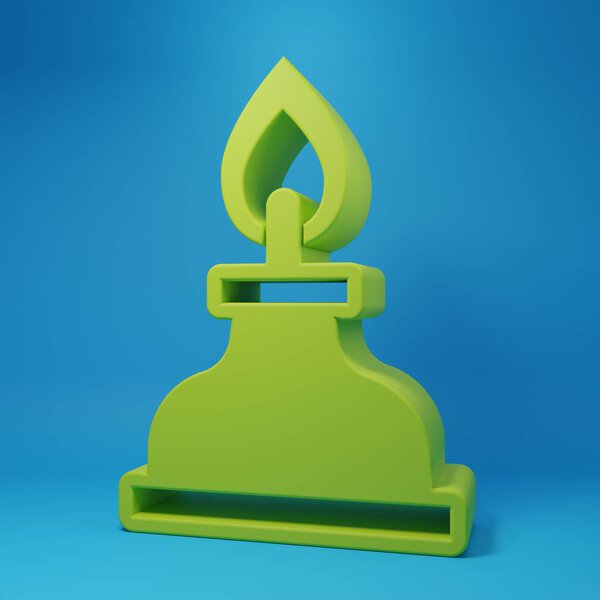 Green Alcohol or spirit burner icon isolated on blue background. Chemical equipment. Minimalism concept. 3D render illustration.