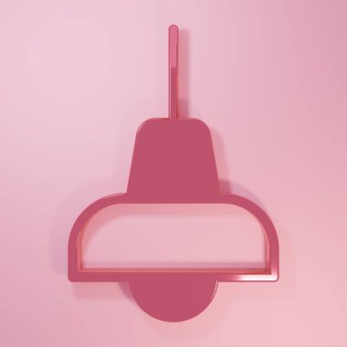 Pink Lamp hanging icon isolated on pink background. Ceiling lamp light bulb. Minimalism concept. 3D render illustration.