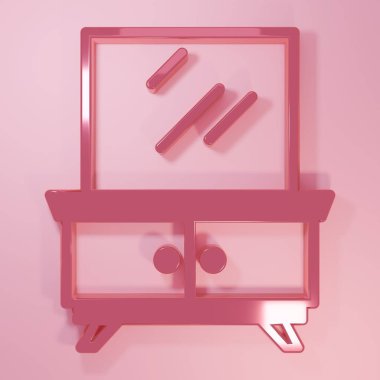 Pembe soyunma masası simgesi pembe arkaplanda izole edilmiş. Minimalizm kavramı. 3 Boyutlu resimleme.