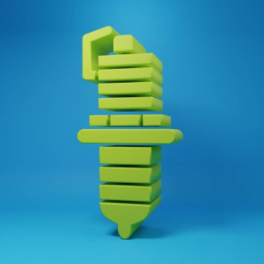 Green Car spark plug icon isolated on blue background. Car electric candle. Minimalism concept. 3D render illustration.