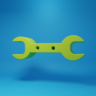 Mavi arkaplanda yeşil anahtarlı simge izole edildi. Minimalizm kavramı. 3 Boyutlu resimleme.