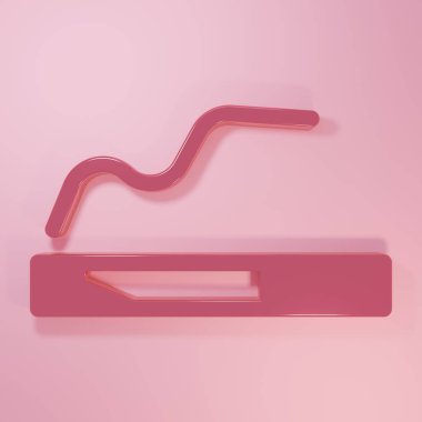 Pembe sigara ikonu pembe arka planda izole edilmiş. Tütün tabelası. Sigara içme sembolü. Minimalizm kavramı. 3 Boyutlu resimleme.