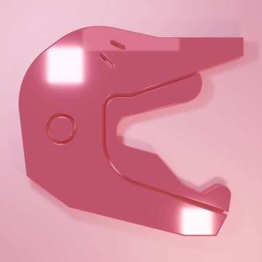 Pembe Motokros motosiklet kaskı ikonu pembe arka planda izole edilmiş. Minimalizm kavramı. 3 Boyutlu resimleme.