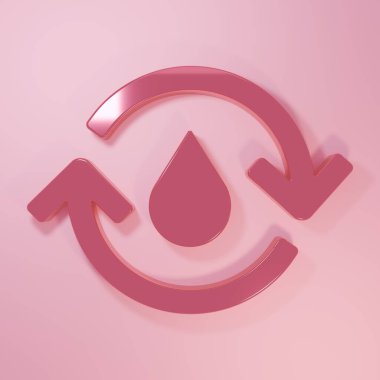 Pembe Geri Dönüşüm Temiz Su Simgesi pembe arka planda izole edildi. İşaret geri dönüşümlü bir damla su. Minimalizm kavramı. 3 Boyutlu resimleme.
