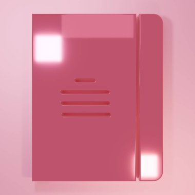 Pembe Not Defteri simgesi pembe arkaplanda izole edilmiş. Spiral not defteri simgesi. Okul defteri. Yazı tahtası. Okul günlüğü. Minimalizm kavramı. 3 Boyutlu resimleme.