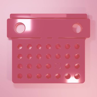 Pembe takvim simgesi pembe arkaplanda izole edildi. Olay hatırlatma sembolü. Minimalizm kavramı. 3 Boyutlu resimleme.