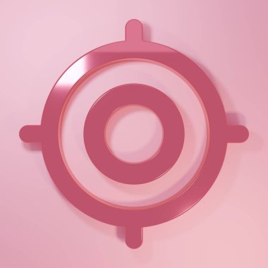 Pembe Hedef spor ikonu pembe arka planda izole edildi. Atış mesafesi ya da atış mesafesi için sayıları olan temiz bir hedef. Minimalizm kavramı. 3 Boyutlu resimleme.