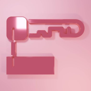 Pembe İşaretli anahtar simgesi pembe arkaplanda izole edilmiş. Minimalizm kavramı. 3 Boyutlu resimleme.
