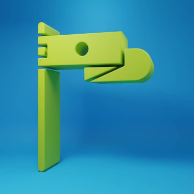 Mavi arka planda yeşil ortaçağ bayrağı simgesi izole edildi. Bir kral ya da kraliçe tarafından yönetilen ülke, devlet ya da bölge. Minimalizm kavramı. 3 Boyutlu resimleme.