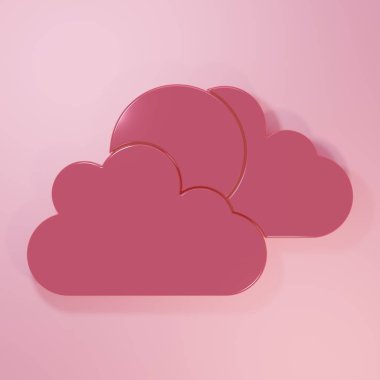 Pembe Güneş ve bulut hava durumu ikonu pembe arka planda izole edilmiş. Minimalizm kavramı. 3 Boyutlu resimleme.