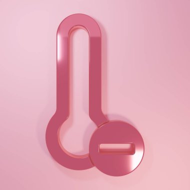 Pembe Meteoroloji termometresi pembe arka planda izole edilmiş ikonu ölçüyor. Termometre termometresi sıcak ya da soğuk hava gösteriyor. Minimalizm kavramı. 3 Boyutlu resimleme.