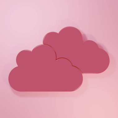 Pembe Bulut simgesi pembe arka planda izole edilmiş. Minimalizm kavramı. 3 Boyutlu resimleme.