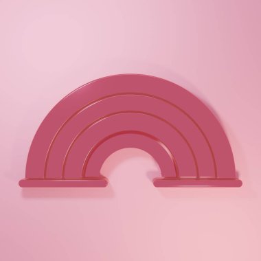 Pembe Gökkuşağı simgesi pembe arka planda izole edilmiş. Minimalizm kavramı. 3 Boyutlu resimleme.