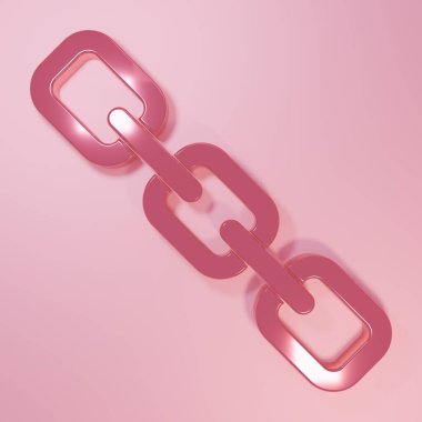Pembe zincir bağlantı simgesi pembe arkaplanda izole edildi. Bağlantı bekar. Hiper bağlantı zinciri sembolü. Minimalizm kavramı. 3 Boyutlu resimleme.