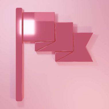 Pembe Bayrak simgesi pembe arkaplanda izole edilmiş. Yer belirleyici sembol. Minimalizm kavramı. 3 Boyutlu resimleme.