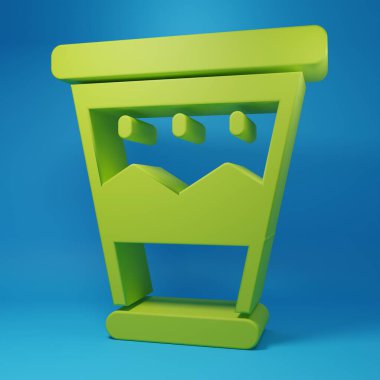 Mavi arka planda yeşil Meksika davul ikonu izole edildi. Müzik işareti. Müzik aleti sembolü. Minimalizm kavramı. 3 Boyutlu resimleme.