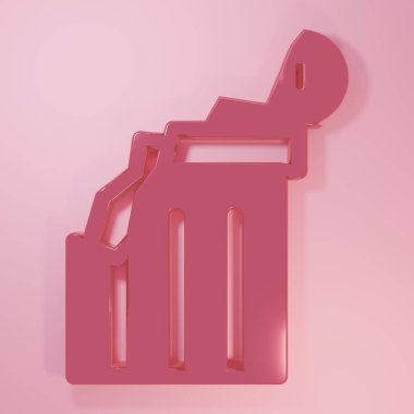 Pink Broken ancient column icon isolated on pink background. Minimalism concept. 3D render illustration.