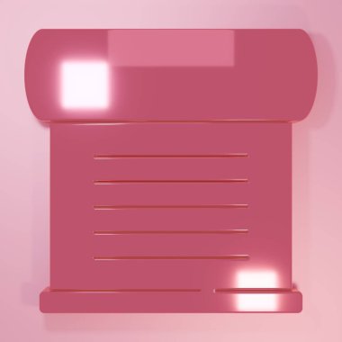 Pembe KHK, kağıt, parşömen, parşömen simgesi pembe arkaplanda izole edilmiş. Minimalizm kavramı. 3 Boyutlu resimleme.