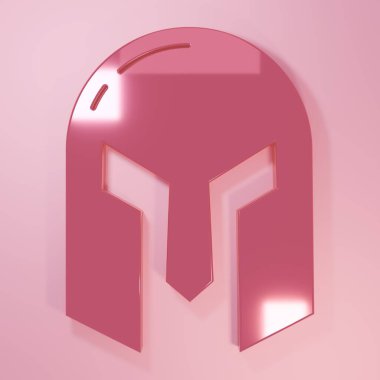 Pembe ortaçağ demir miğferi. Pembe arka planda izole edilmiş kafa koruma ikonu. Minimalizm kavramı. 3 Boyutlu resimleme.