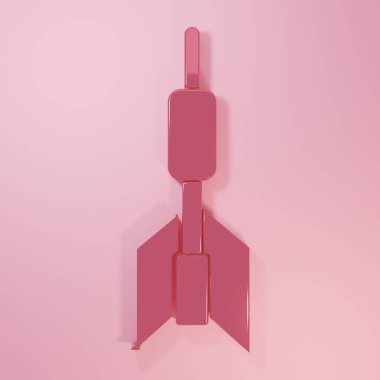 Pembe Dart ok simgesi pembe arka planda izole edildi. Minimalizm kavramı. 3 Boyutlu resimleme.