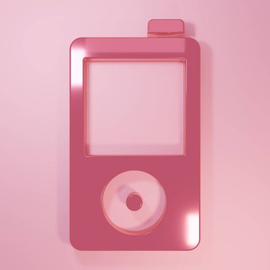 Pembe müzik çalar simgesi pembe arkaplanda izole edilmiş. Taşınabilir müzik cihazı. Minimalizm kavramı. 3 Boyutlu resimleme.