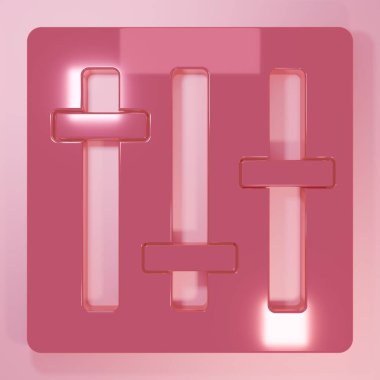 Pembe Ses Karıştırıcı simgesi pembe arka planda izole edildi. DJ ekipman kaydırma düğmeleri. Konsol karıştırılıyor. Minimalizm kavramı. 3 Boyutlu resimleme.