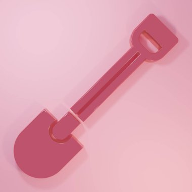 Pembe Ateş kürek ikonu pembe arka planda izole edilmiş. Yangın koruma ekipmanları. İtfaiyeciler için ekipman. Minimalizm kavramı. 3 Boyutlu resimleme.