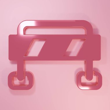 Pembe yol bariyeri simgesi pembe arkaplanda izole edilmiş. İnşaat sürecinde olan yasak bölgenin sembolü. Onarım işe yarıyor. Minimalizm kavramı. 3 Boyutlu resimleme.