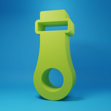 Mavi arkaplanda yeşil fermuar simgesi izole edildi. Minimalizm kavramı. 3 Boyutlu resimleme.