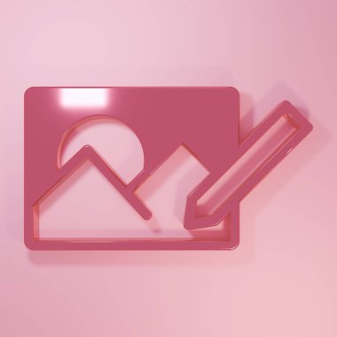 Pembe Fotoğraf rötuşlama simgesi pembe arka planda izole edildi. Fotoğrafçı, fotoğrafçılık, rötuş ikonu. Minimalizm kavramı. 3 Boyutlu resimleme.