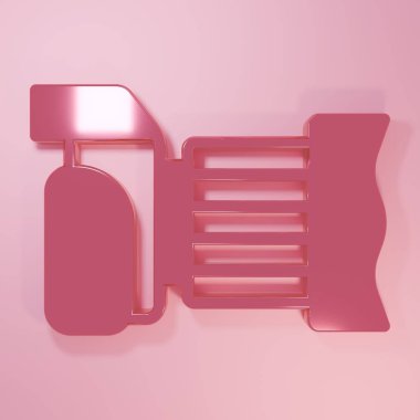 Pembe fotoğraf makinesi simgesi pembe arkaplanda izole edilmiş. Foto kamera. Dijital fotoğrafçılık. Minimalizm kavramı. 3 Boyutlu resimleme.