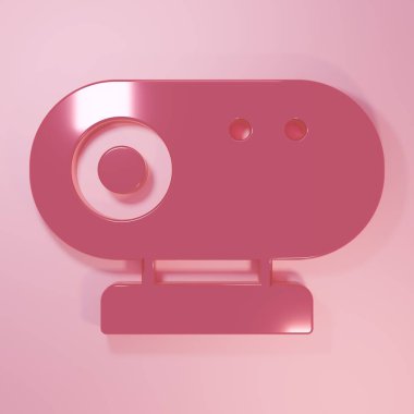 Pembe Web kamera simgesi pembe arkaplanda izole edilmiş. Sohbet kamerası. Web kamerası simgesi. Minimalizm kavramı. 3 Boyutlu resimleme.