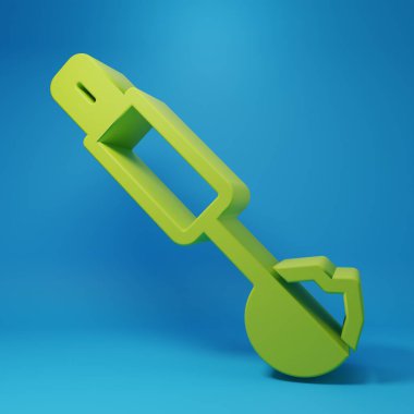 Mavi arka planda yeşil kaşık simgesi izole edildi. Minimalizm kavramı. 3 Boyutlu resimleme.