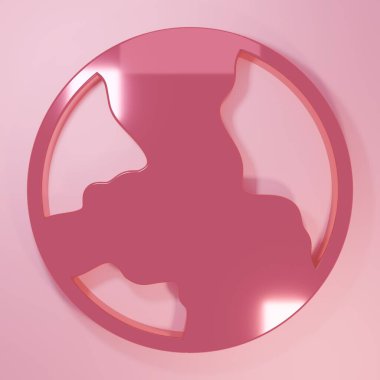 Pink Worldwide icon isolated on pink background. Pin on globe. Minimalism concept. 3D render illustration.