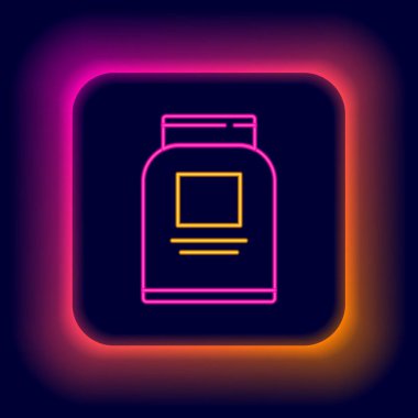 Parlayan neon hattı Spor beslenme vücut geliştirme protein enerji içeceği ve siyah arka planda izole edilmiş yiyecek ikonu. Renkli taslak konsepti. Vektör.