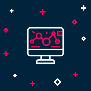 Dizüstü bilgisayar simgesindeki çizgi mühendisliği modifikasyonu mavi arka planda izole edildi. DNA analizi, genetik testler, klonlama. Renkli taslak konsepti. Vektör.