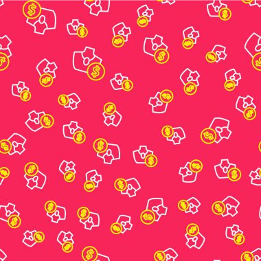 Satır Açık Artırması mücevher satış ikonu kırmızı arka planda izole edilmiş kusursuz desen. Açık arttırma teklifi. Satış ve alıcılar. Vektör.