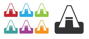 Beyaz arka planda siyah turist çadırı simgesi izole edildi. Kamp sembolü. Simgeleri renklendirin. Vektör.