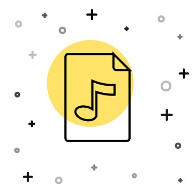 Siyah çizgi MP3 dosya belgesi. Beyaz arkaplanda izole edilmiş mp3 düğmesi simgesi indir. Mp3 müzik format işareti. MP3 dosya sembolü. Rastgele dinamik şekiller. Vektör.