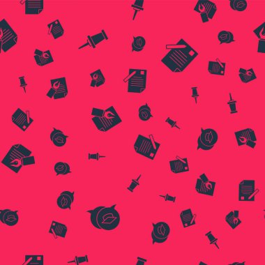 Mezuniyet kepini konuşma baloncuğuna, raptiyeye, sınav kağıdına ve kaleme ve pürüzsüz desene ayarlayın. Vektör.