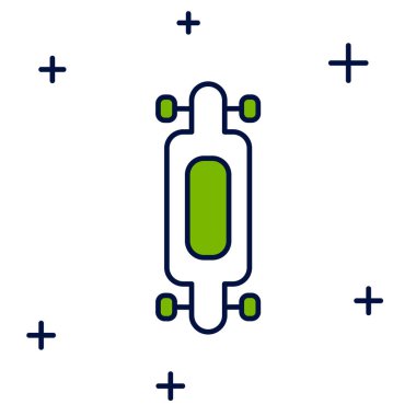 Doldurulmuş Longboard ya da kaykay kruvazörü simgesi beyaz arkaplanda izole edilmiş. Olağanüstü bir spor. Spor malzemeleri. Vektör.